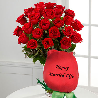 "Talking Roses (Print on Rose) (25 Red Roses) Happy Married Life - Click here to View more details about this Product